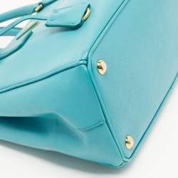 Pre Owned Prada Turquoise Green Saffiano Lux Leather Small Double Zip Tote