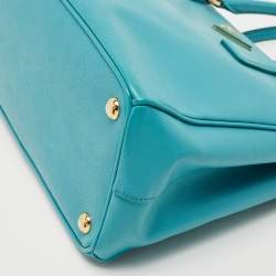 Pre Owned Prada Turquoise Green Saffiano Lux Leather Small Double Zip Tote