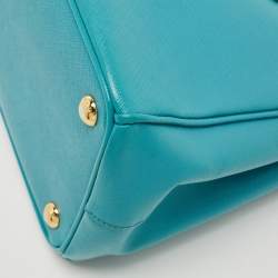 Pre Owned Prada Turquoise Green Saffiano Lux Leather Small Double Zip Tote
