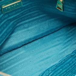 Pre Owned Prada Turquoise Green Saffiano Lux Leather Small Double Zip Tote
