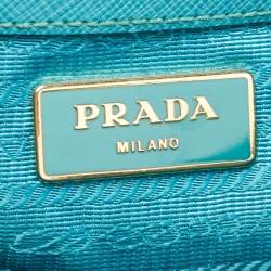Pre Owned Prada Turquoise Green Saffiano Lux Leather Small Double Zip Tote
