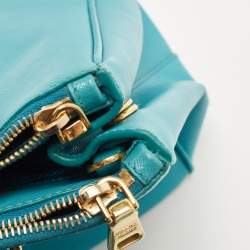 Pre Owned Prada Turquoise Green Saffiano Lux Leather Small Double Zip Tote