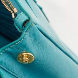 Pre Owned Prada Turquoise Green Saffiano Lux Leather Small Double Zip Tote