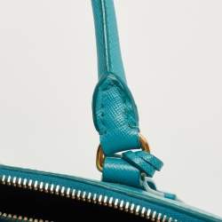 Pre Owned Prada Turquoise Green Saffiano Lux Leather Small Double Zip Tote