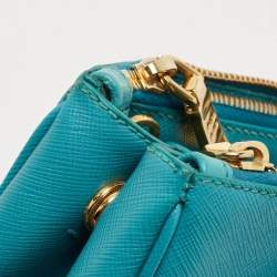Pre Owned Prada Turquoise Green Saffiano Lux Leather Small Double Zip Tote