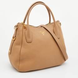 Pre Owned Prada Biege Vitello Daino Leather Sacca 2 Manici Hobo