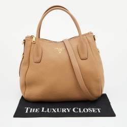 Pre Owned Prada Biege Vitello Daino Leather Sacca 2 Manici Hobo