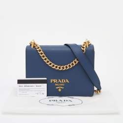 Pre Owned Prada Navy Blue Saffiano Lux Leather Pattina Shoulder Bag