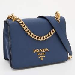 Pre Owned Prada Navy Blue Saffiano Lux Leather Pattina Shoulder Bag