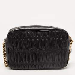 Pre Owned Prada Black Gaufre Leather Camera Shoulder Bag
