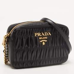 Pre Owned Prada Black Gaufre Leather Camera Shoulder Bag