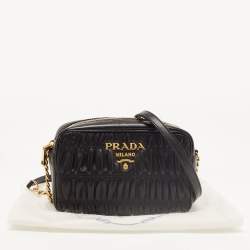 Pre Owned Prada Black Gaufre Leather Camera Shoulder Bag