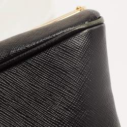 Pre Owned Prada Black Saffiano Lux Leather Pyramid Frame Satchel