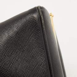 Pre Owned Prada Black Saffiano Lux Leather Pyramid Frame Satchel