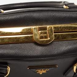 Pre Owned Prada Black Saffiano Lux Leather Pyramid Frame Satchel