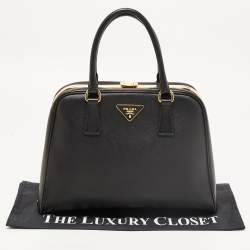 Pre Owned Prada Black Saffiano Lux Leather Pyramid Frame Satchel
