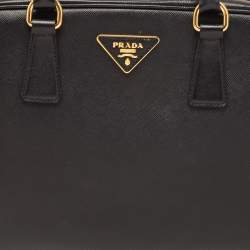 Pre Owned Prada Black Saffiano Lux Leather Pyramid Frame Satchel