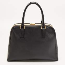 Pre Owned Prada Black Saffiano Lux Leather Pyramid Frame Satchel