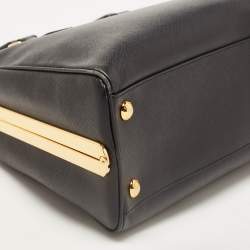 Pre Owned Prada Black Saffiano Lux Leather Pyramid Frame Satchel