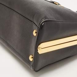 Pre Owned Prada Black Saffiano Lux Leather Pyramid Frame Satchel