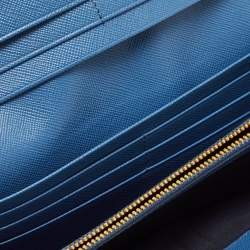 Pre Owned Prada Blue Saffiano Leather Logo Flap Continental Wallet