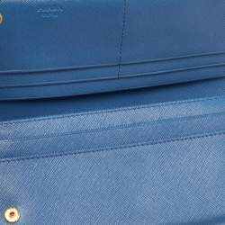 Pre Owned Prada Blue Saffiano Leather Logo Flap Continental Wallet