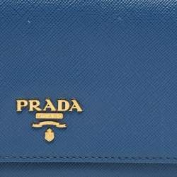 Pre Owned Prada Blue Saffiano Leather Logo Flap Continental Wallet