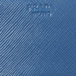 Pre Owned Prada Blue Saffiano Leather Logo Flap Continental Wallet
