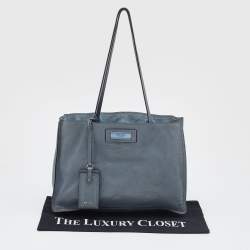 Pre Owned Prada Light Blue Leather Etiquette Tote