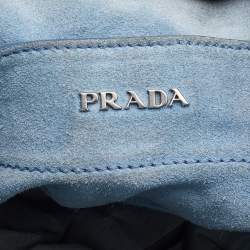 Pre Owned Prada Light Blue Leather Etiquette Tote