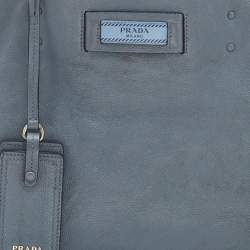 Pre Owned Prada Light Blue Leather Etiquette Tote