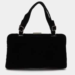 Pre Owned Prada Black Velvet Frame Satchel