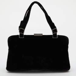 Pre Owned Prada Black Velvet Frame Satchel