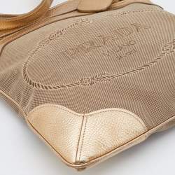 Pre Owned Prada Beige/Gold Logo Jacquard Canvas and Leather Messenger Bag