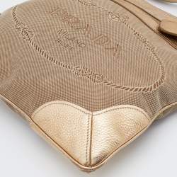 Pre Owned Prada Beige/Gold Logo Jacquard Canvas and Leather Messenger Bag