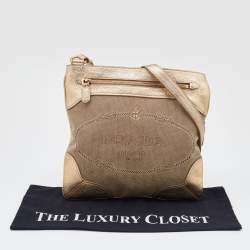 Pre Owned Prada Beige/Gold Logo Jacquard Canvas and Leather Messenger Bag