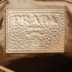 Pre Owned Prada Beige/Gold Logo Jacquard Canvas and Leather Messenger Bag