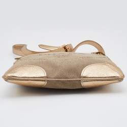 Pre Owned Prada Beige/Gold Logo Jacquard Canvas and Leather Messenger Bag
