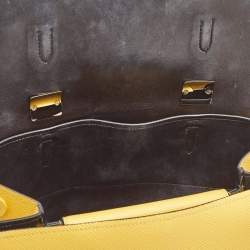 Pre Owned Prada Yellow Saffiano Cuir Leather Double Turn Lock Top Handle Bag