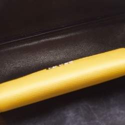 Pre Owned Prada Yellow Saffiano Cuir Leather Double Turn Lock Top Handle Bag