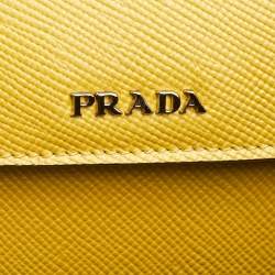 Pre Owned Prada Yellow Saffiano Cuir Leather Double Turn Lock Top Handle Bag