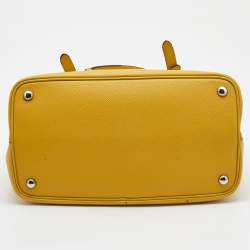 Pre Owned Prada Yellow Saffiano Cuir Leather Double Turn Lock Top Handle Bag