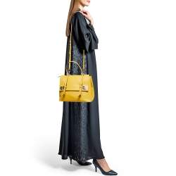 Pre Owned Prada Yellow Saffiano Cuir Leather Double Turn Lock Top Handle Bag