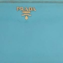 Prada Blue Saffiano Lux Leather Zip Around Wallet