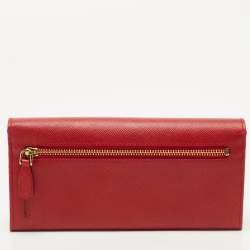 Prada Red Saffiano Metal Leather Logo Flap Continental Wallet