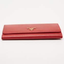 Prada Red Saffiano Metal Leather Logo Flap Continental Wallet