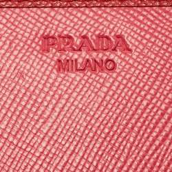 Prada Red Saffiano Metal Leather Logo Flap Continental Wallet