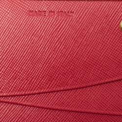 Prada Red Saffiano Metal Leather Logo Flap Continental Wallet