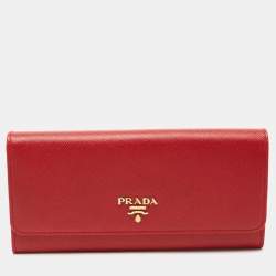 Prada Red Saffiano Metal Leather Logo Flap Continental Wallet