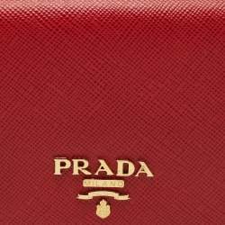 Prada Red Saffiano Metal Leather Logo Flap Continental Wallet